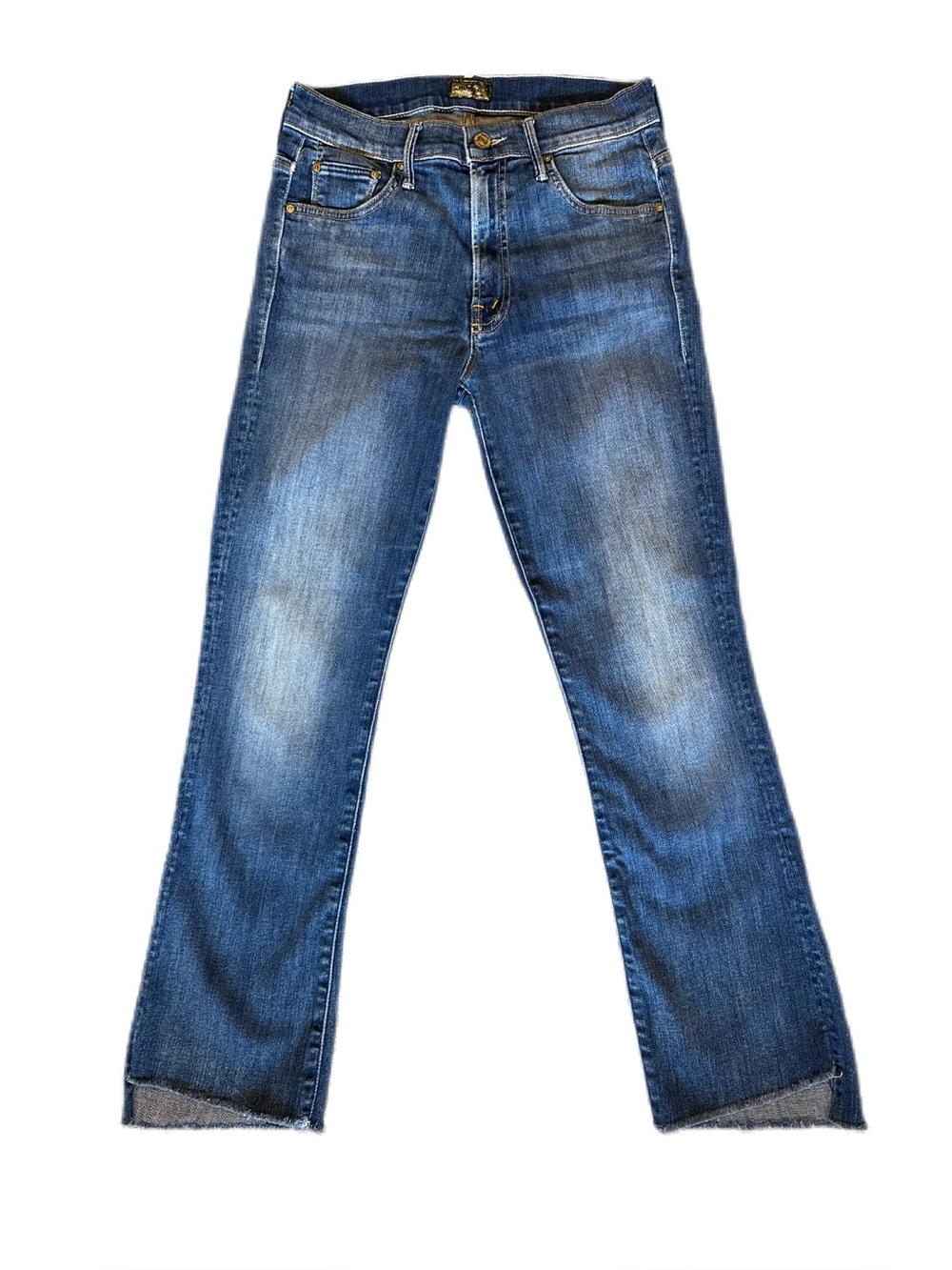 MOTHER The Insider Crop Step Fray Jeans Size 26 Blue Mid Rise Bootcut